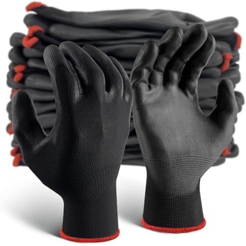SR TRENDS Safety Gloves - Nylon Nitrile Coated Industrial & Home Cut Resistant Hand Gloves (BLACK (PU COATED), PACK OF 12 PAIRS) - Image 1