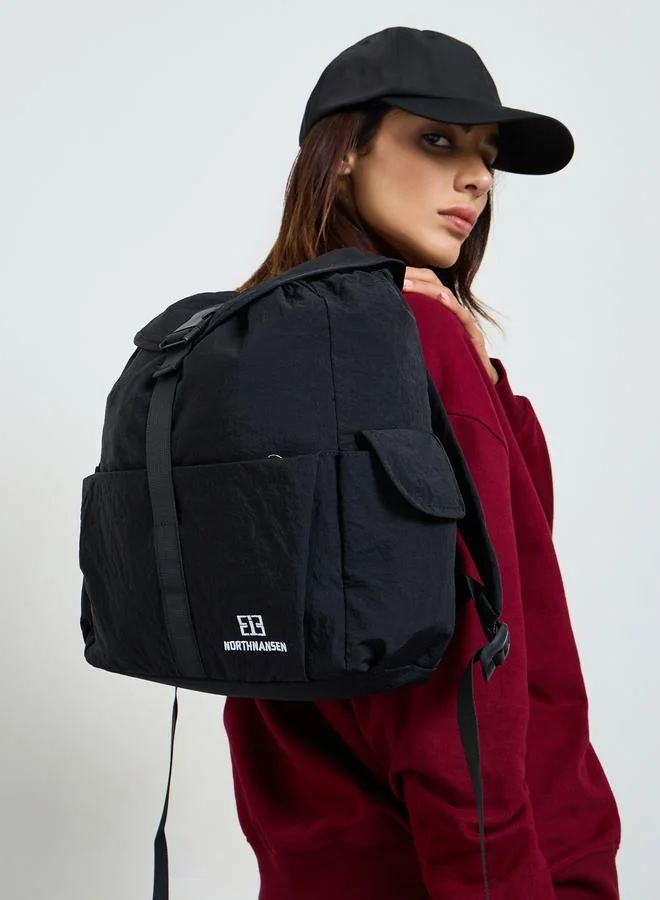 Black Crinkled Backpack with Rope Trim