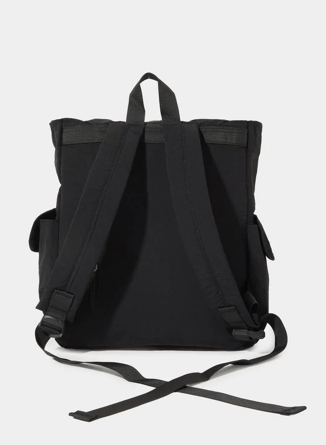Styli  Black Crinkled Backpack with Rope Trim for Women | Best Price UAE