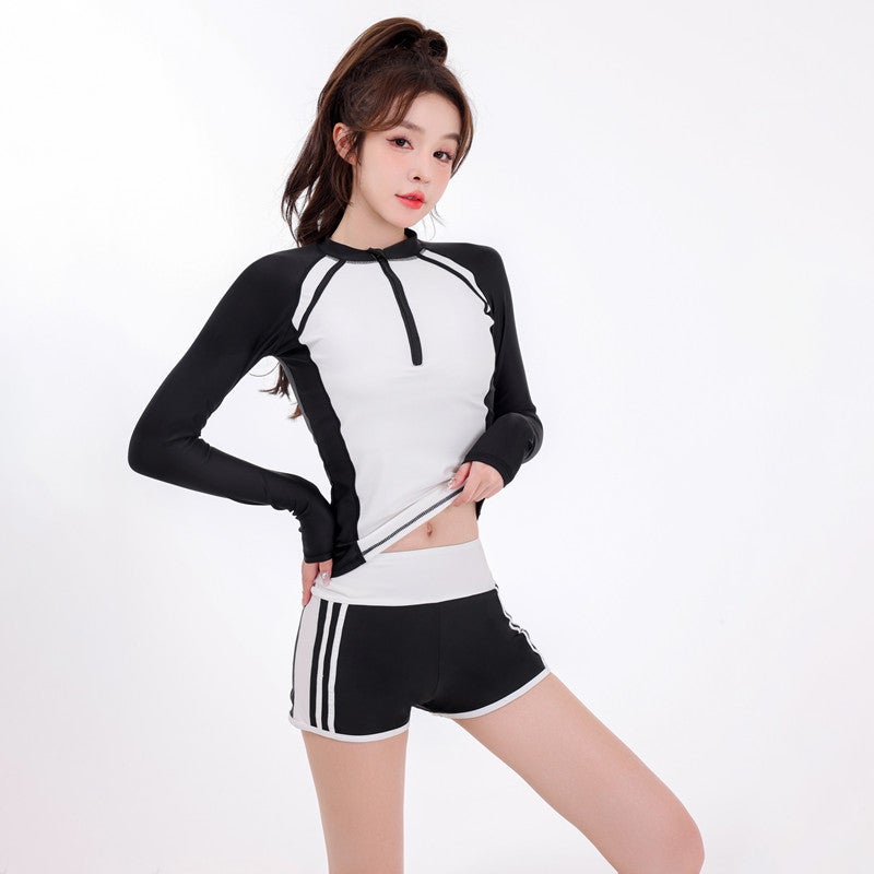 Two-Piece Long Sleeve Conservative Student Two-Piece Suit Belly-Covering Slimming Swimsuit Fashion Sports Spring Swimsuit - Image 2