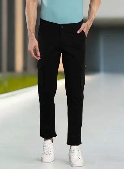 Dennis Lingo Men's Black Tapered Fit Cotton Trousers - Solid Pattern, Mid-Rise, Full-Length