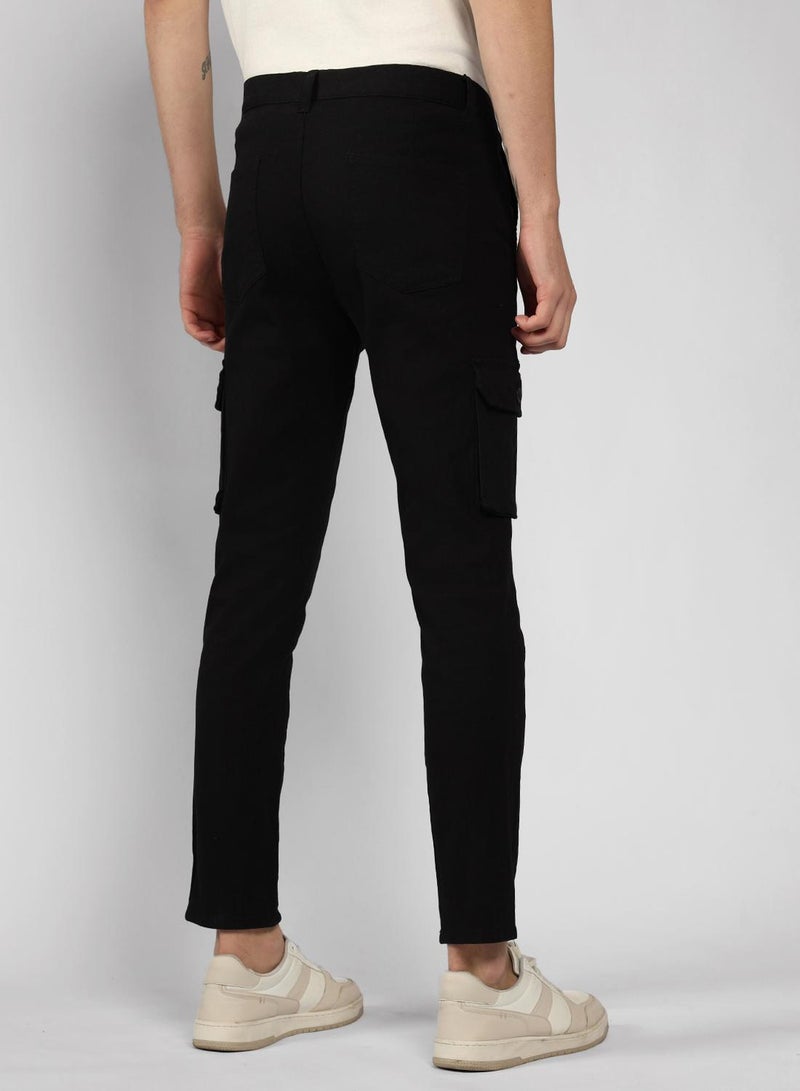 Dennis Lingo Men's Black Tapered Fit Cotton Trousers - Solid Pattern, Mid-Rise, Full-Length  - Image 3