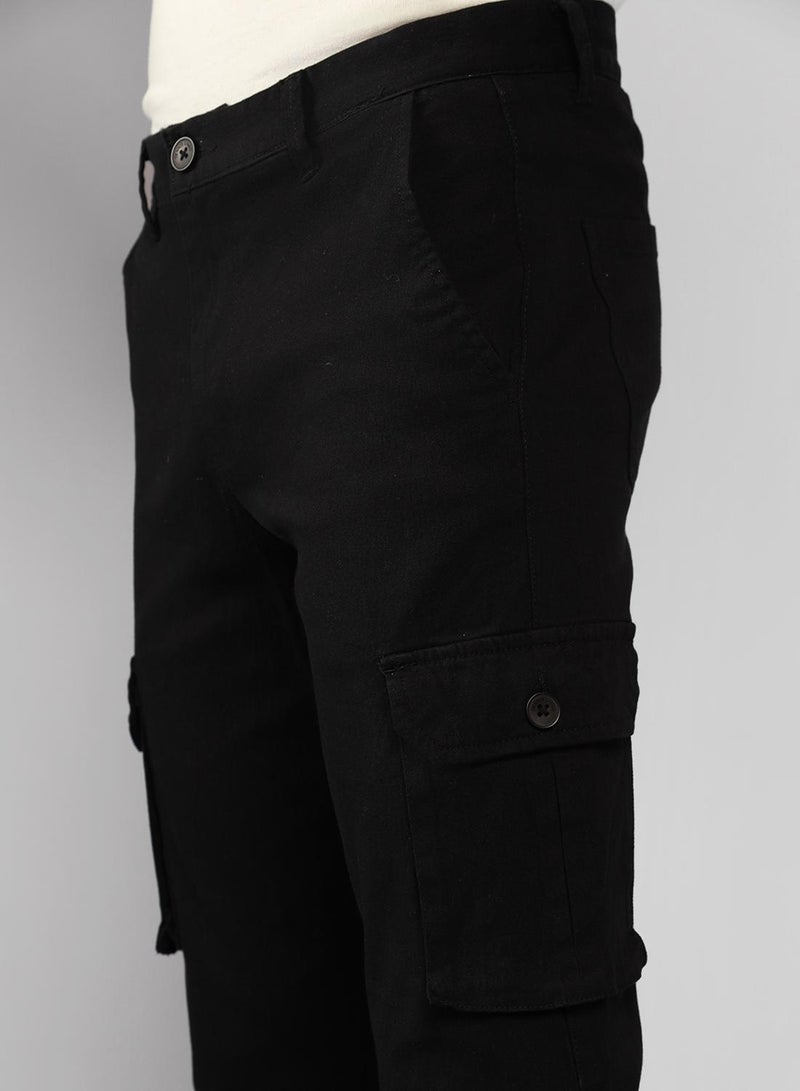 Dennis Lingo Men's Black Tapered Fit Cotton Trousers - Solid Pattern, Mid-Rise, Full-Length  - Image 5