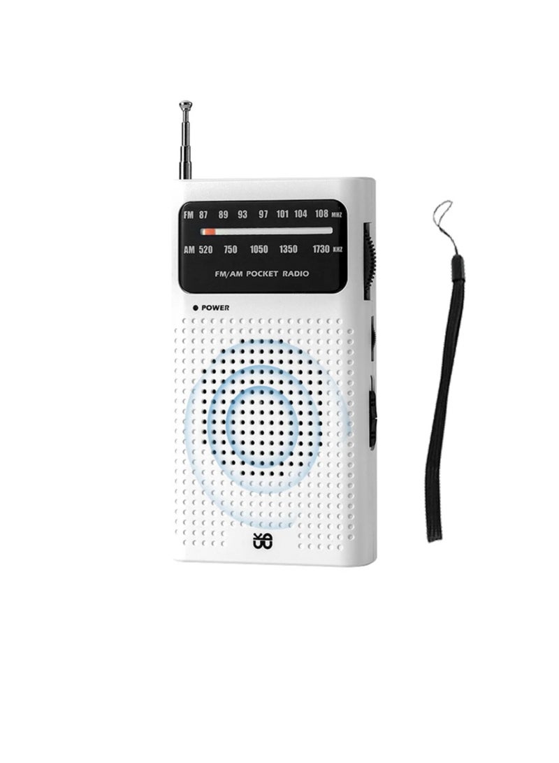 Portable Radio AM FM, Portable And Compact Transistor Radio With Loud Speaker, Battery Powered Telescopic Antenna Radio Player, Portable Radio For Indoor, Outdoor And Emergency Use, (White)