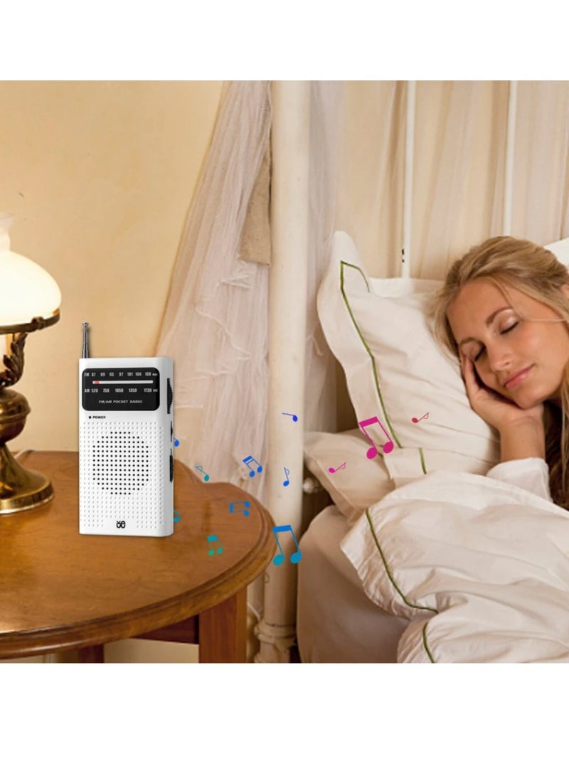 Portable Radio AM FM, Portable And Compact Transistor Radio With Loud Speaker, Battery Powered Telescopic Antenna Radio Player, Portable Radio For Indoor, Outdoor And Emergency Use, (White)