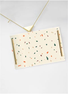 LOWHA Decorative Acrylic Serving Tray with Gold Metal Handles and Terrazzo Pattern Design  - Image 1