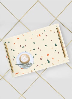 LOWHA Decorative Acrylic Serving Tray with Gold Metal Handles and Terrazzo Pattern Design  - Image 5