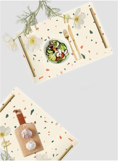 LOWHA Decorative Acrylic Serving Tray with Gold Metal Handles and Terrazzo Pattern Design  - Image 4