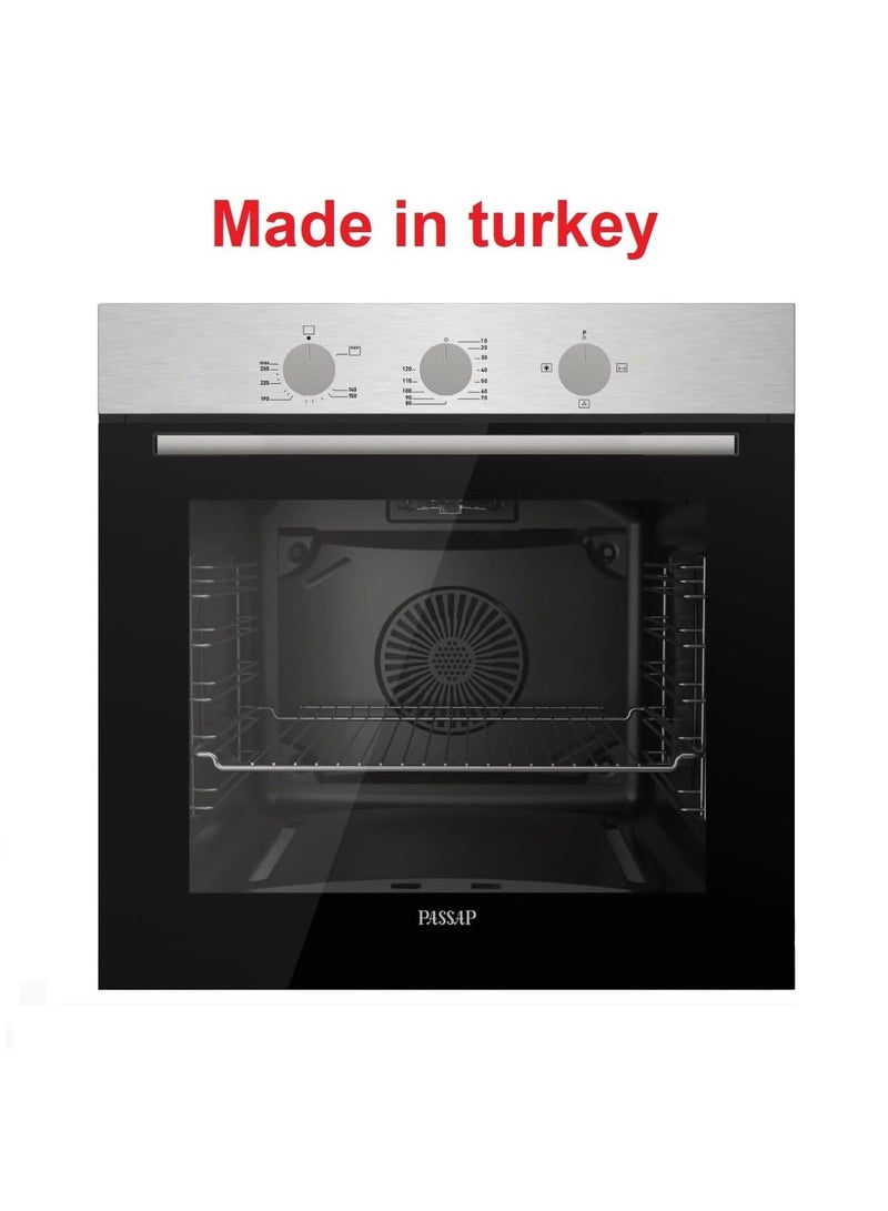 passap Built-in Gas Oven 60 cm, Double Glass, Automatic Ignition, Turbo Fan, Full Safety, QGELG 75DT1 CSI ( Made in Turkey ) - Image 1