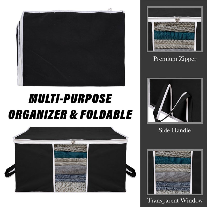 Kuber Industries Underbed Storage Bag Clothes Storage Bag Blanket Cover with Clear Window Zipper Closure Handle Cloth Organizer Plain White Border Large Pack of 6 Black - Image 4