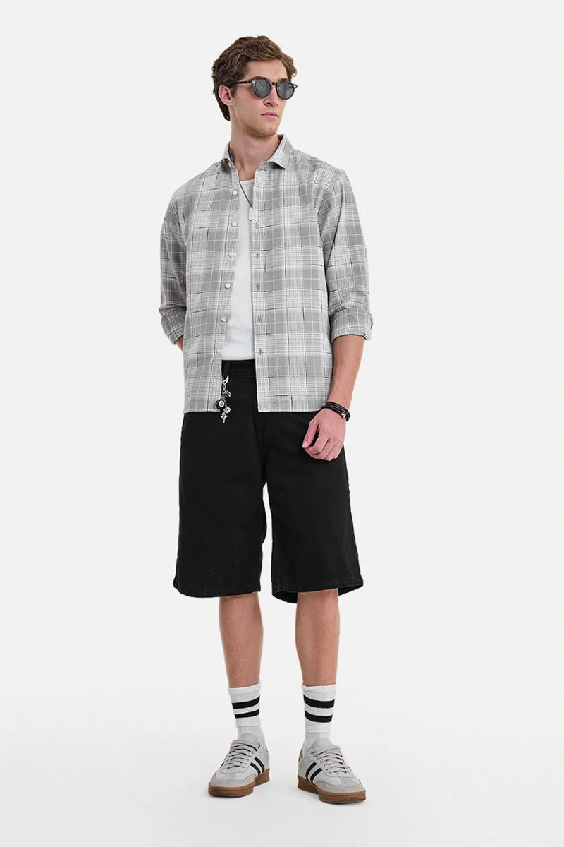 سنيتش Grey Checkered Long Sleeve Regular Fit Shirt