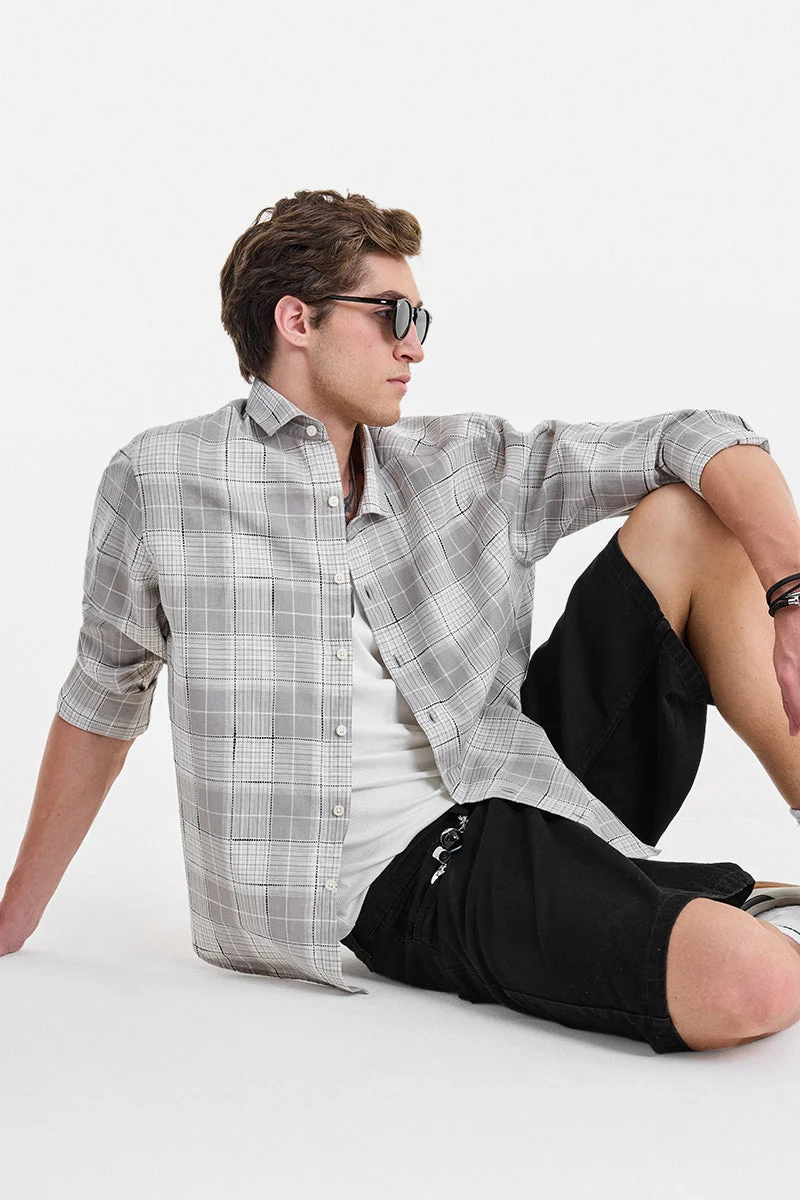 سنيتش Grey Checkered Long Sleeve Regular Fit Shirt