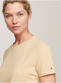 TOMMY HILFIGER Women's 1985 Collection Signature Logo T-Shirt -  Stretch organic cotton, Beige  - Image 3