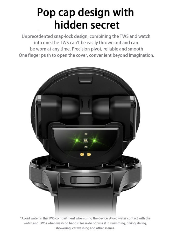 RollsTimi  Full View Smart Watch With Earplugs, 2IN1TWS Smart Watch, 1.43" Colorful AMOLED Display Smart Watch For Android And iOS, Waterproof Fitness Tracker Long Standby  Watch T98 Black - Image 3