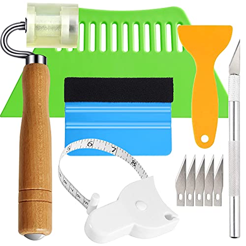 buysigo Adhesive Wallpaper Install Tool Kit with Double-sided Tape Measure, Craft Knife with 5 Blades, 3 Types of Scrapers, PU Hand Roller, for Wallpaper Window Film and Car Deadening Mats - Image 1