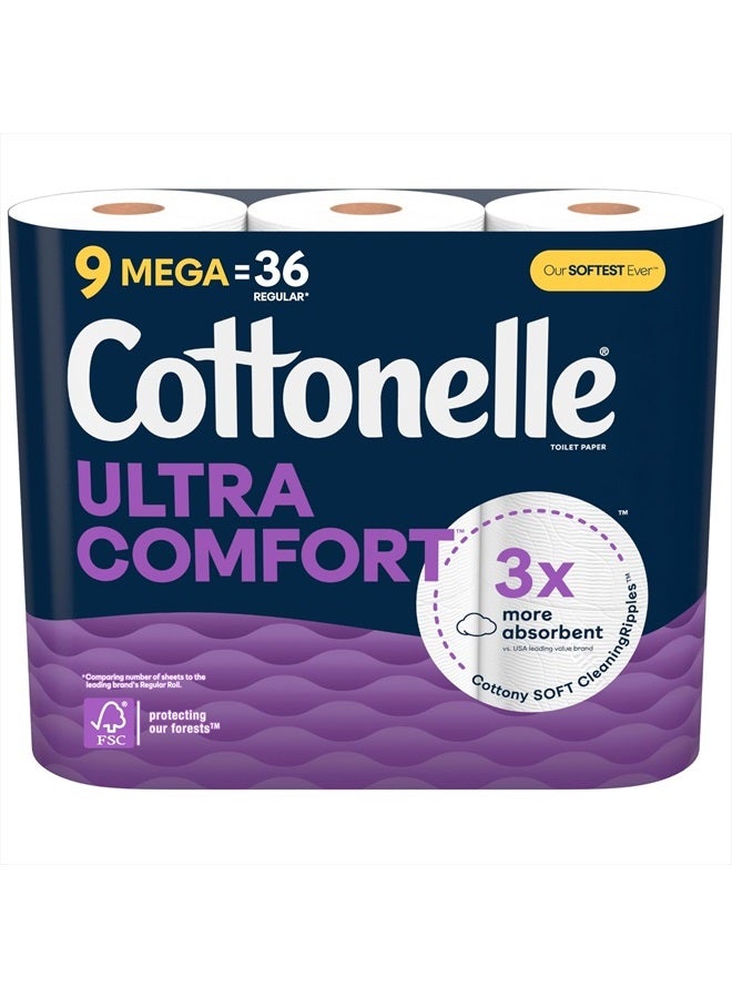 Cottonelle ورق تواليت فائق الراحة، 9 لفات ميغا (9 لفات ميغا = 36 لفة عادية)، 244 ورقة لكل لفة، قد يختلف التعبئة - Image 1