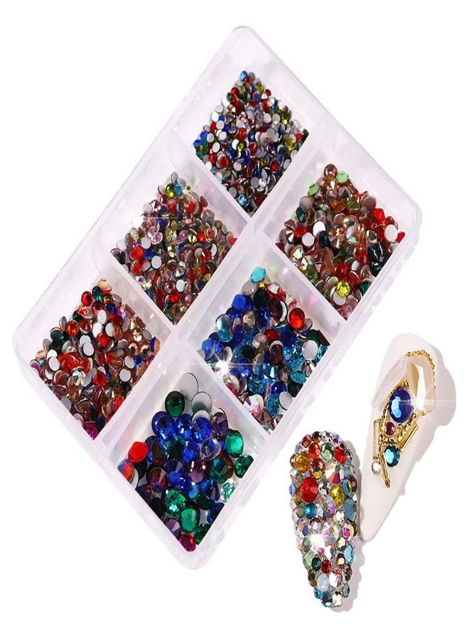 GOGOONLY Boxed Nail Crystals Nail Art Rhinestones Round Beads Flatback Glass Charms Gems Stones, 6 Sizes for Nails Decoration Makeup Clothes Shoes (Mixed Colors) - Image 1