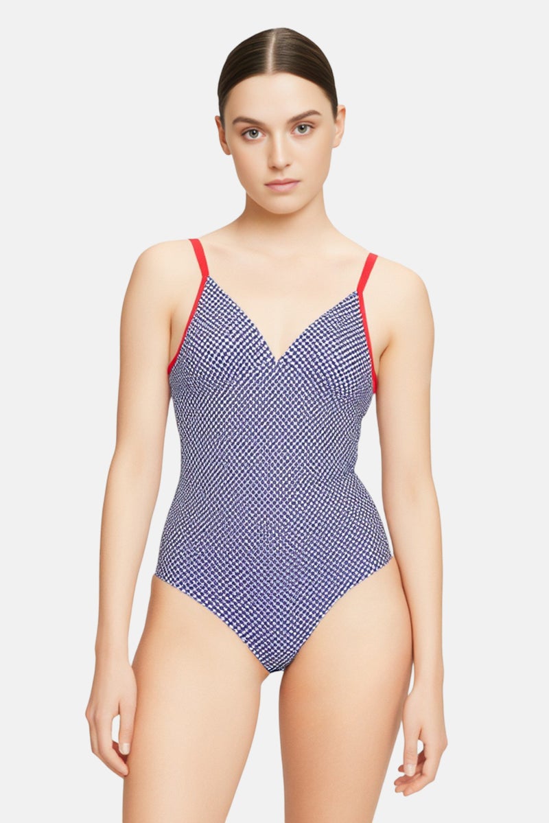 arena Women Micro Check Padded One Piece, Multicolor - Image 1