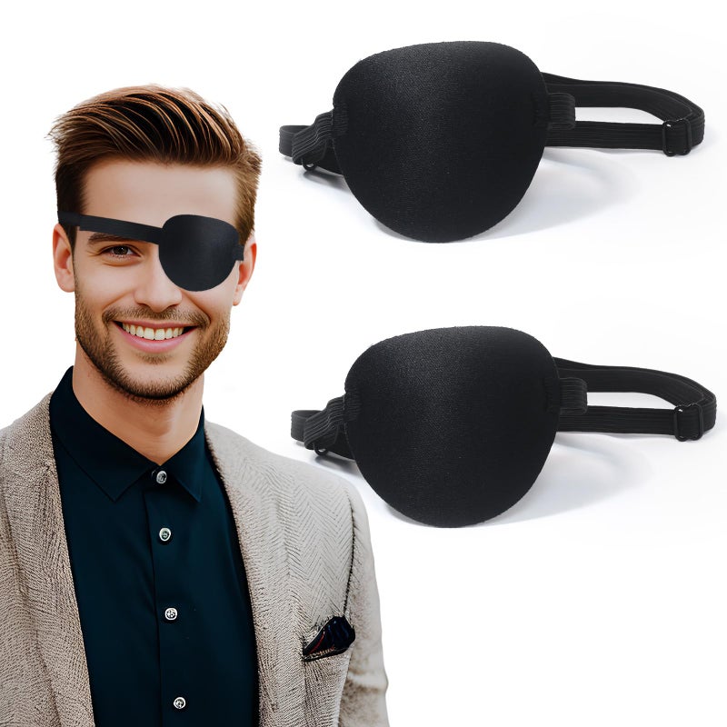 enttgo Eye Patch2Pcs Eye Patches for AdultsAdjustable Lazy Piratel Eye Patch for Left or Right Eyes Reusable Eye Cover for Cosplay Pirate Costume