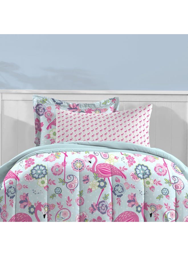 dream FACTORY Kids 5-Piece Complete Set Easy-Wash Super Soft Microfiber Comforter Bedding, Twin, Pink Flamingo - Image 5