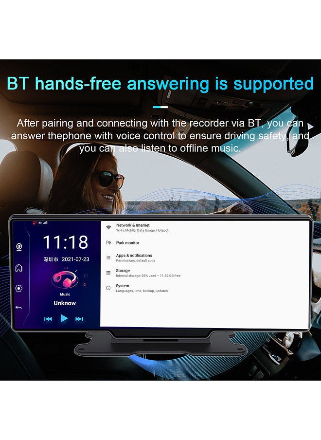 Generic - BT Wide Screen Car Video Recorder Auto Dash Cam Car Camera Recorder Night Viewing 10.26in DVR 170 Degree Wide Angle Car Global Positioning System Navigation Camcorder - Image 1