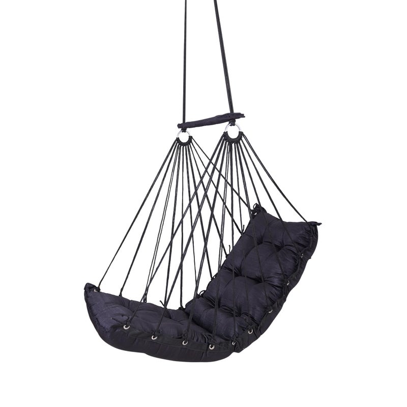 JULJULIA أرجوحة للشرفة - جولا مميزة للبالغين للمنزل، جولا آمنة للأطفال، كرسي معلق للشرفة الداخلية، تصميم متين ومريح، سهولة التركيب والصيانة - JJ_Low-Black - Image 1