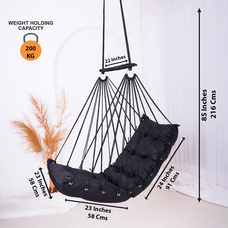 JULJULIA أرجوحة للشرفة - جولا مميزة للبالغين للمنزل، جولا آمنة للأطفال، كرسي معلق للشرفة الداخلية، تصميم متين ومريح، سهولة التركيب والصيانة - JJ_Low-Black - Image 2
