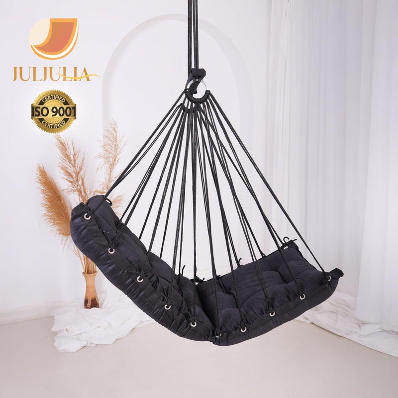 JULJULIA أرجوحة للشرفة - جولا مميزة للبالغين للمنزل، جولا آمنة للأطفال، كرسي معلق للشرفة الداخلية، تصميم متين ومريح، سهولة التركيب والصيانة - JJ_Low-Black - Image 5