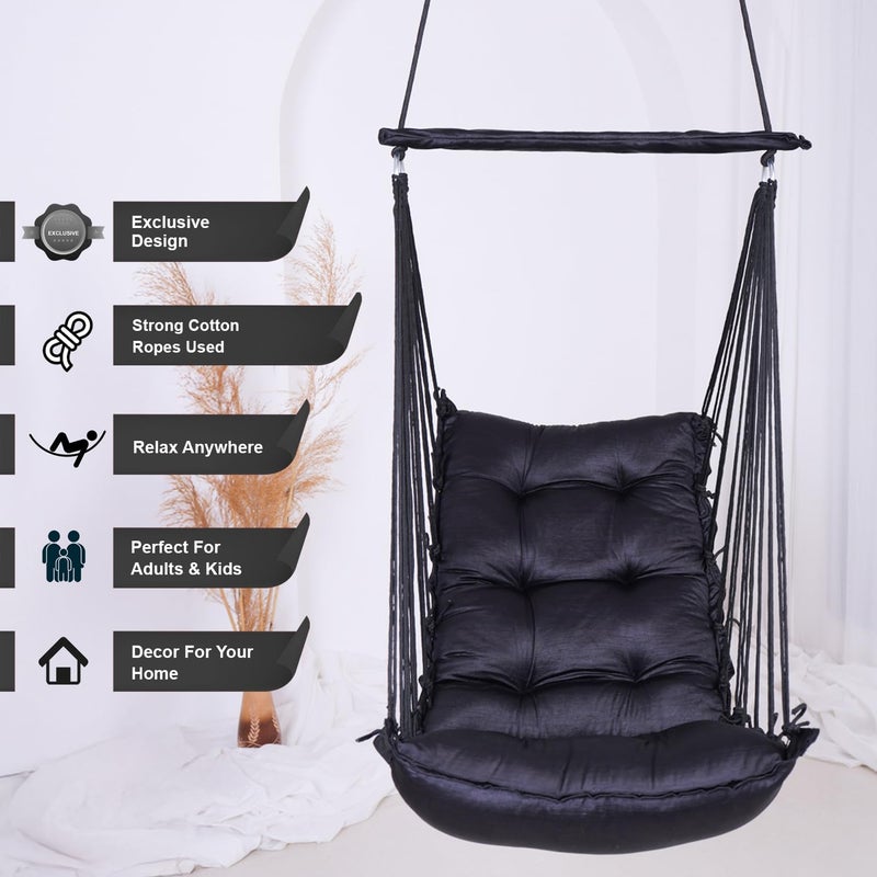 JULJULIA أرجوحة للشرفة - جولا مميزة للبالغين للمنزل، جولا آمنة للأطفال، كرسي معلق للشرفة الداخلية، تصميم متين ومريح، سهولة التركيب والصيانة - JJ_Low-Black - Image 4