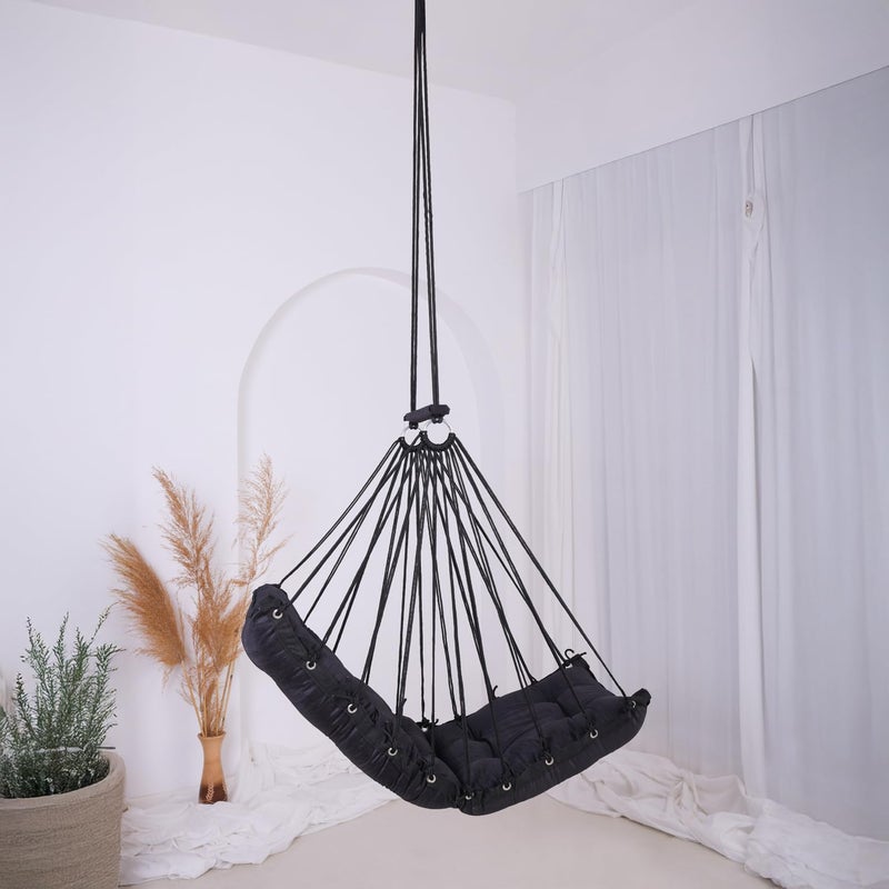 JULJULIA أرجوحة للشرفة - جولا مميزة للبالغين للمنزل، جولا آمنة للأطفال، كرسي معلق للشرفة الداخلية، تصميم متين ومريح، سهولة التركيب والصيانة - JJ_Low-Black - Image 3