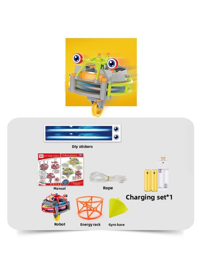 Black Technology Wire Walking Single Wheel Robot Self-balancing Tumbler Interesting Exotic Children's Creative Toys-Color:Steel Wire Wheelbarrow [yellow] + Charging Suit X1  - Image 1