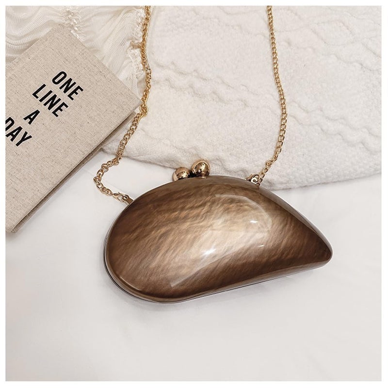 CUXVA Acrylic Shell Shaped Bag Luxury Marble Clutch Evening Purses for Women Glitter Handbag for Wedding Cocktail Party Prom - Image 5