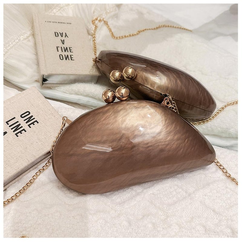 CUXVA Acrylic Shell Shaped Bag Luxury Marble Clutch Evening Purses for Women Glitter Handbag for Wedding Cocktail Party Prom - Image 3