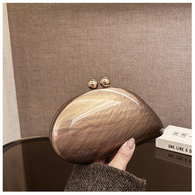 CUXVA Acrylic Shell Shaped Bag Luxury Marble Clutch Evening Purses for Women Glitter Handbag for Wedding Cocktail Party Prom - Image 4