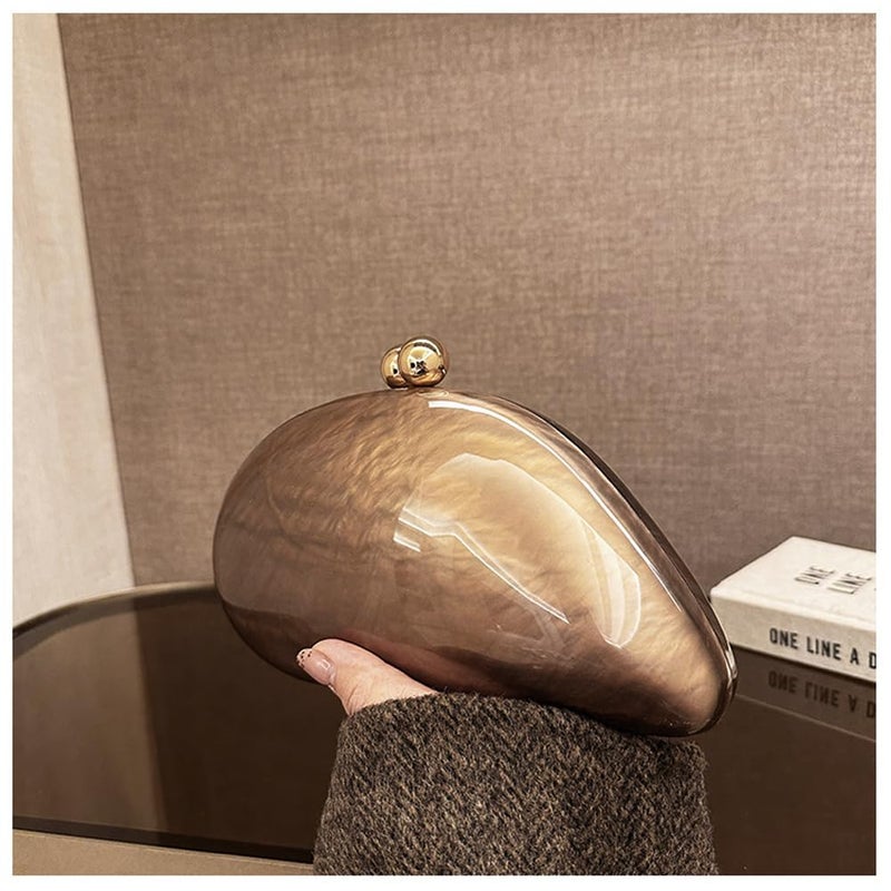 CUXVA Acrylic Shell Shaped Bag Luxury Marble Clutch Evening Purses for Women Glitter Handbag for Wedding Cocktail Party Prom - Image 2