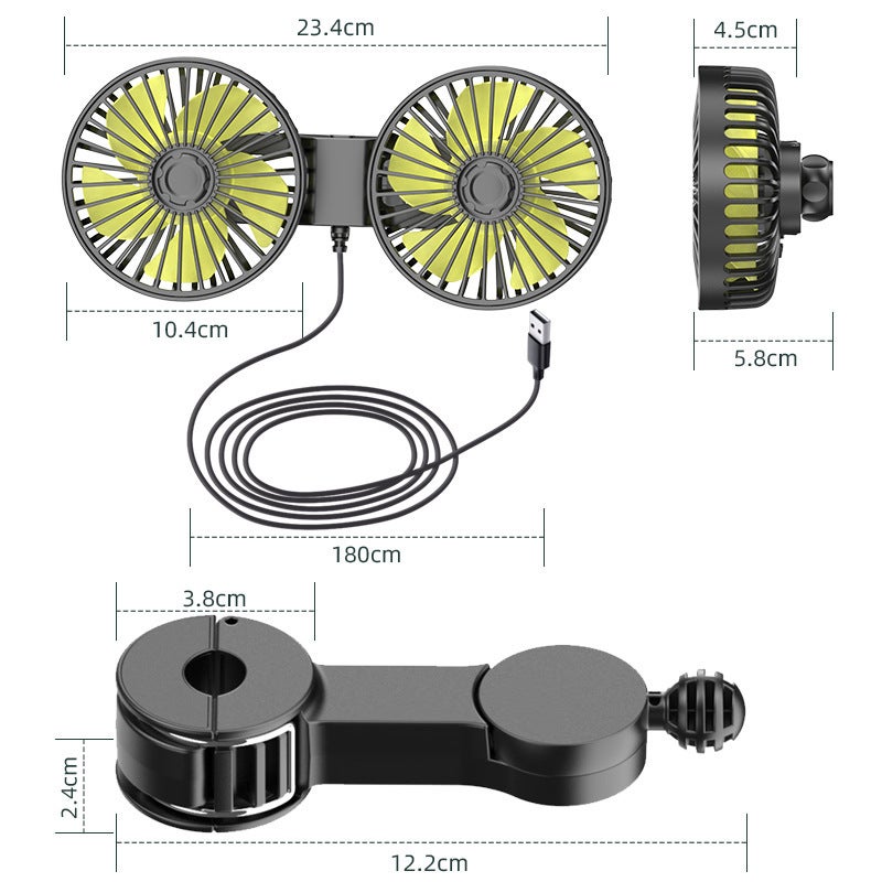 Car Rear Seat Dual Head Fan USB - Image 4