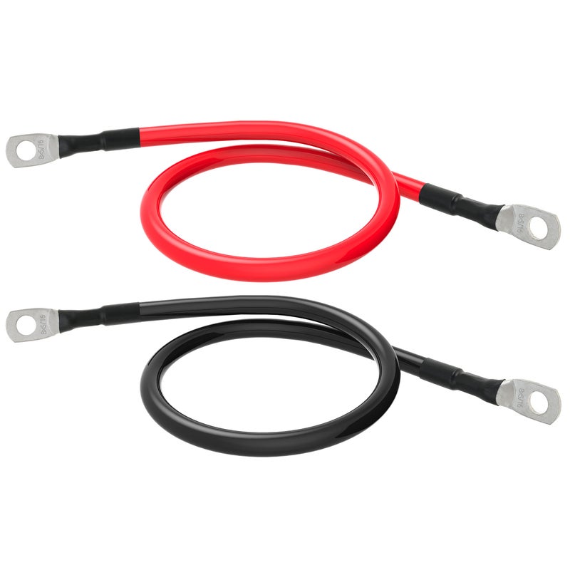 كابل بطارية 8 AWG كابلات محول الطاقة 8 قياس مع لقم 516 بوصة في كلا الطرفين للسفن الشمسية والقوارب والمركبات الترفيهية والسيارات عبوة 2 حزمة 1 قدم