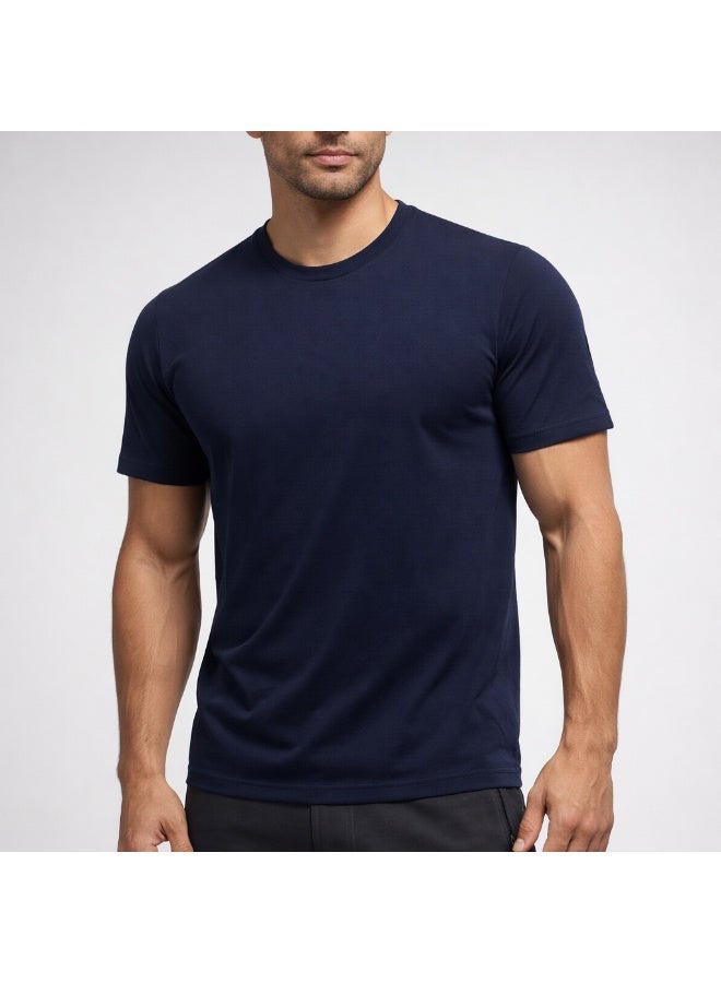 Nextt Level Navy Blue Round Neck T-Shirts Premium Mercerised Cotton Bio-Washed and Timeless Style with Luxury Comfort - Image 1
