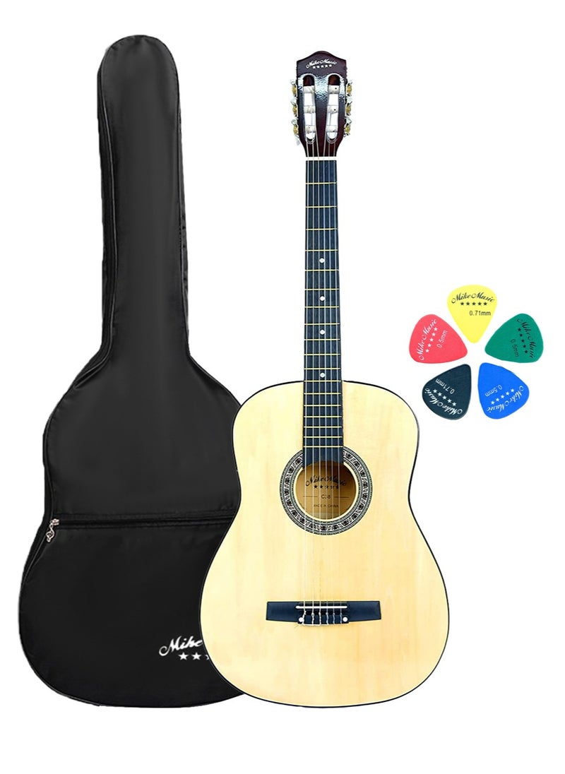 Mike Music 38 Inch Classical Guitar for Beginner Teen Adult, 38-inch Guitar Acoustic Classic Guitar 6-Strings Classical Guitar Set With Accessories Gig Bag, Picks, Right Hand, Natural  - Image 1