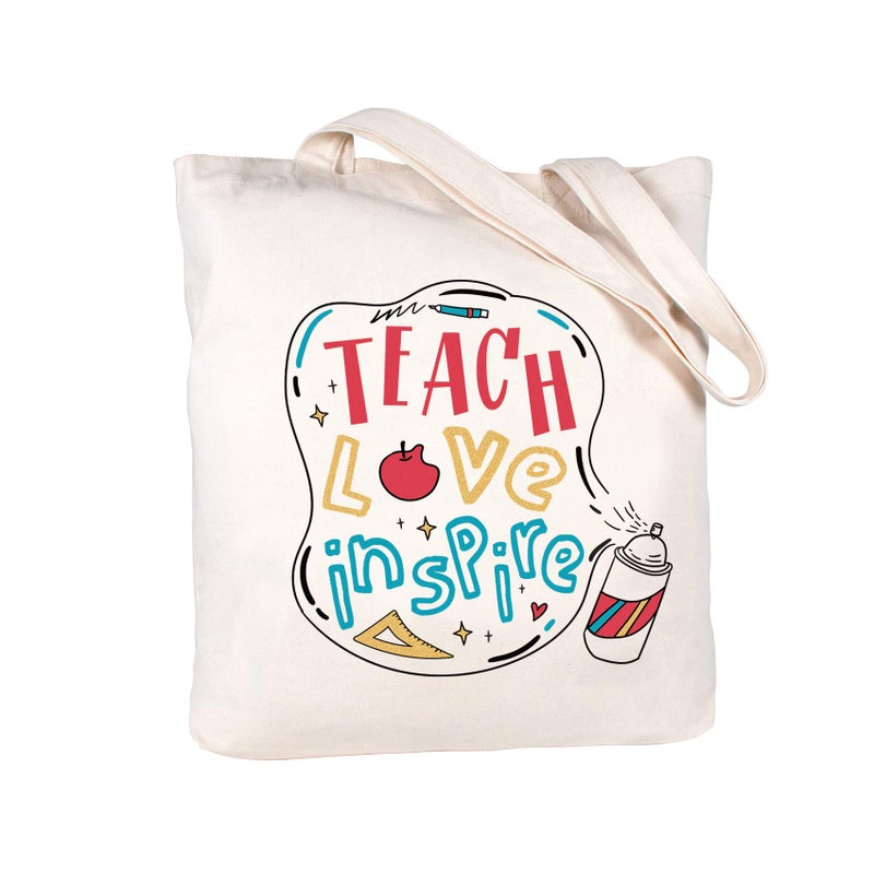 ELEGANTPARK Teach Love Inspire Bag Teacher Gifts for Women Appreciation Week Graduation Birthday Canvas Tote Shoulder Bag with Pocket Cotton