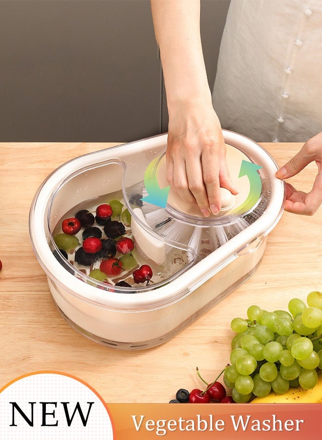 DUNISO Fruits Vegetable Washer Colander for Kitchen Fruit Washing Bowl with Strainer Drainer Manually Rotate Fruit Cleaning and Draining Basket Household Multifunctional Fruit Washer Drainer Container with Lid - Image 1