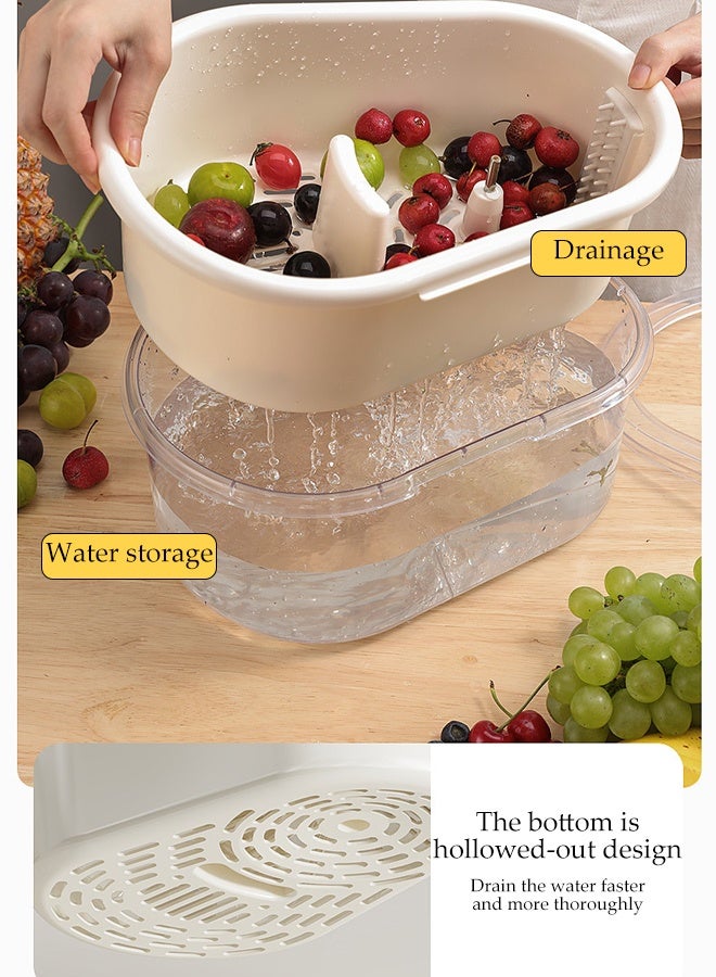 DUNISO Fruits Vegetable Washer Colander for Kitchen Fruit Washing Bowl with Strainer Drainer Manually Rotate Fruit Cleaning and Draining Basket Household Multifunctional Fruit Washer Drainer Container with Lid - Image 3