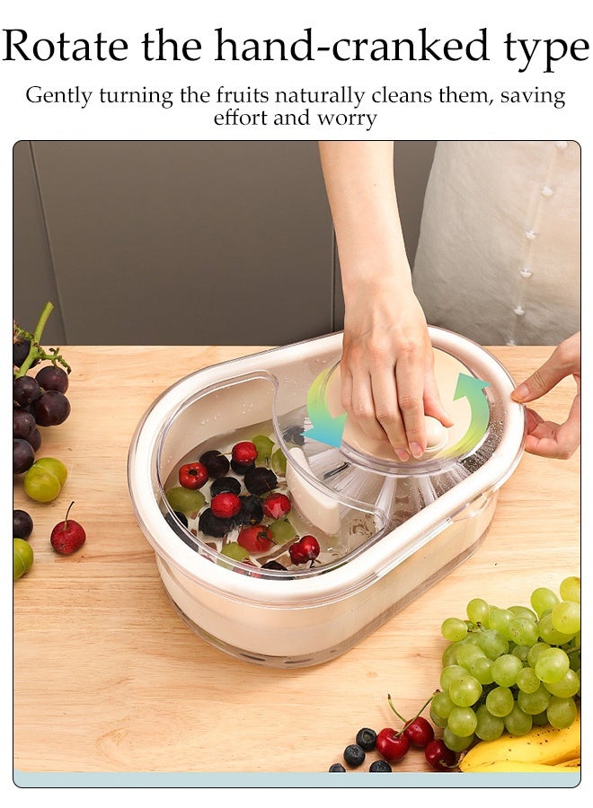 DUNISO Fruits Vegetable Washer Colander for Kitchen Fruit Washing Bowl with Strainer Drainer Manually Rotate Fruit Cleaning and Draining Basket Household Multifunctional Fruit Washer Drainer Container with Lid - Image 2