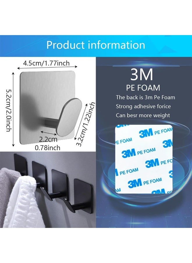 JZS Adhesive Hooks,Wall Hooks Heavy Duty Stainless Steel Self Towel Hooks for Bathrooms Kitchen Shower Sticky Adhesive Wall Hooks for Hanging Towel Robes Loofah Utensils Key,6 Pcs,Brushed Silver - Image 2