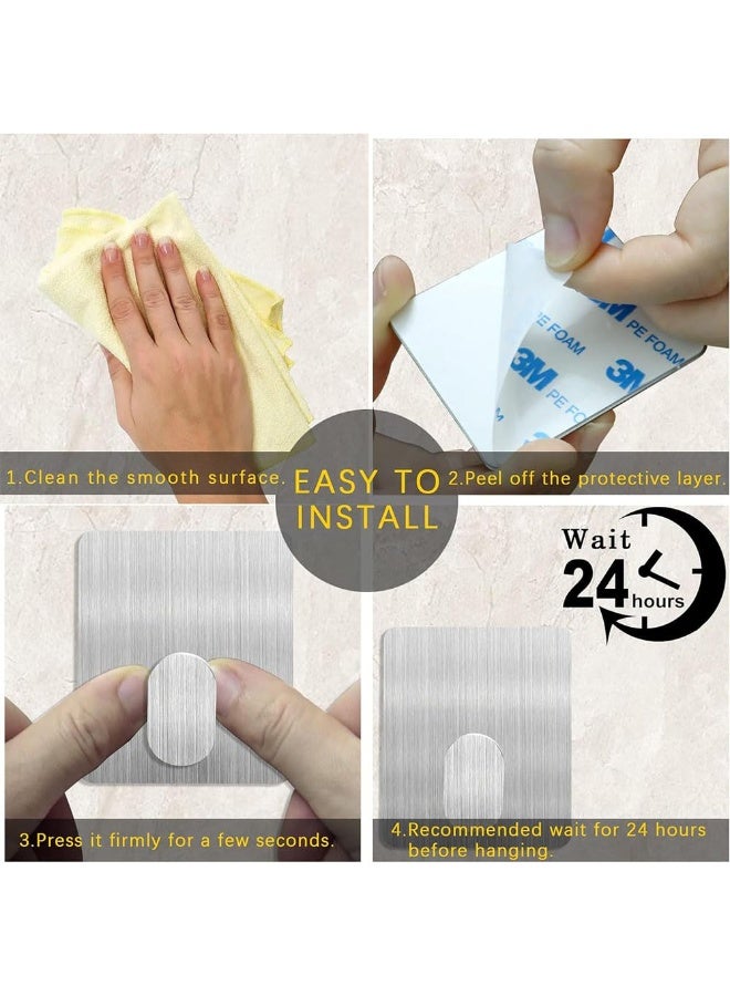 JZS Adhesive Hooks,Wall Hooks Heavy Duty Stainless Steel Self Towel Hooks for Bathrooms Kitchen Shower Sticky Adhesive Wall Hooks for Hanging Towel Robes Loofah Utensils Key,6 Pcs,Brushed Silver - Image 3