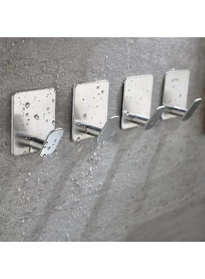 JZS Adhesive Hooks,Wall Hooks Heavy Duty Stainless Steel Self Towel Hooks for Bathrooms Kitchen Shower Sticky Adhesive Wall Hooks for Hanging Towel Robes Loofah Utensils Key,6 Pcs,Brushed Silver - Image 5