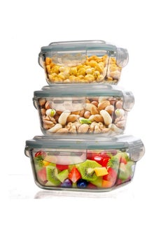 AGARO AGARO Borosilicate Glass Container with Lids, 3 pcs Set, 320ml, 520ml & 800ml, Microwave, Oven & Freezer Safe, Baking Dish, Square, Baking Tray, Scratch Resistant, Transparent  - Image 1