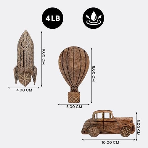Indian-Shelf 3 Hooks, 6 Strips Wood Adhesive Wall Hooks- Decorative Wall Hooks for Hanging- Boho Sticky Coat Hook Wall Mount- Wooden Towel Hook for Bathrooms - Image 2