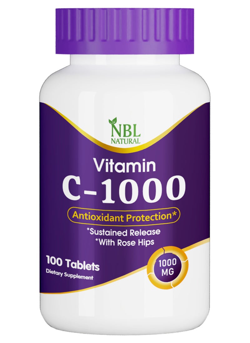 NBL Natural Vitamin C 1000 mg Sustained Release with Rose Hip Antioxidant Protection 100 Tablets 100 Tablets  - Image 1