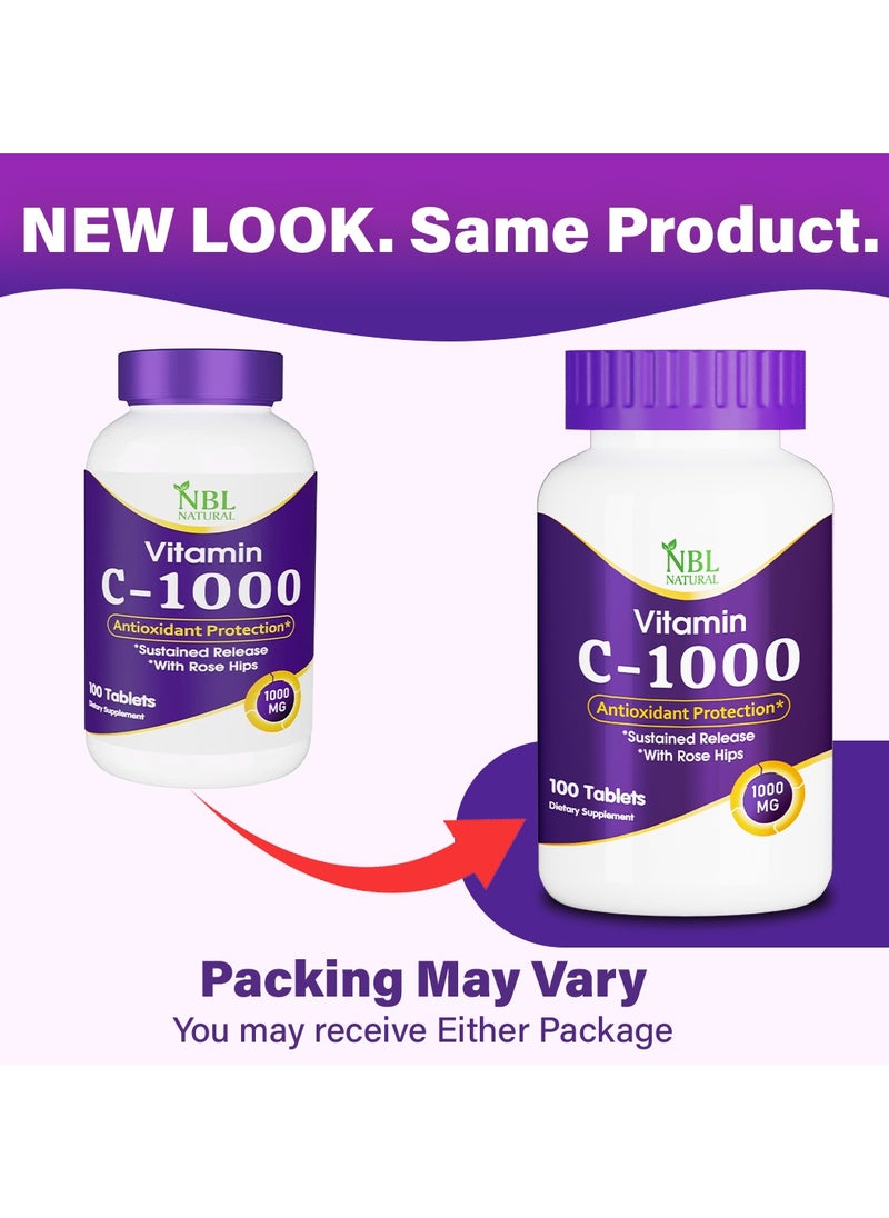 NBL Natural Vitamin C 1000 mg Sustained Release with Rose Hip Antioxidant Protection 100 Tablets 100 Tablets  - Image 2